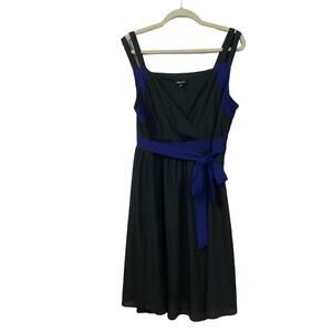 TORRID 14 Fit & Flare Black Cocktail Dress LBD Blue Tie Belt